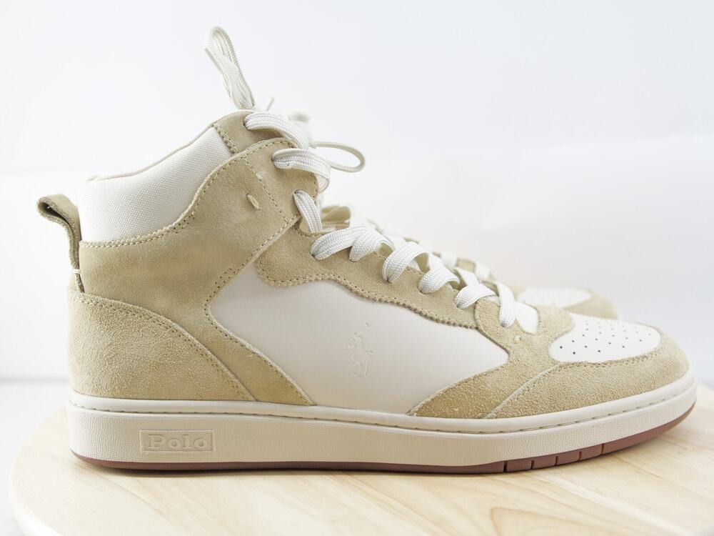 Polo Ralph Lauren Court Leather‎ Suede High-Top Sneaker Bone Cream Size 12 Shoes